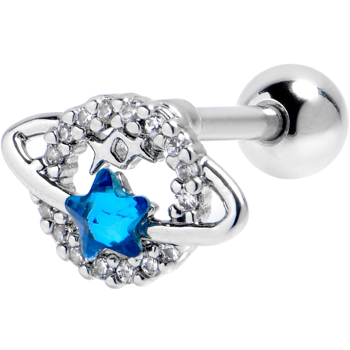 16G 1/4 Blue Gem Glam Planet Saturn Star Cartilage Tragus Earring