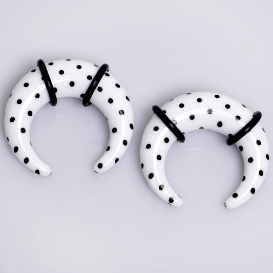 0G White Acrylic Polka Dots Black Acrylic Pincher Taper Set
