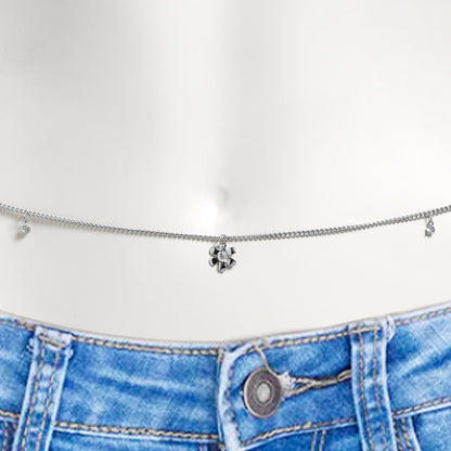 Clear Gem Flower Hippie Black Belly Chain