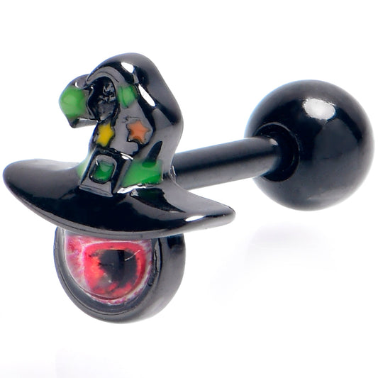 16G 1/4 Black Red Eye Witch Hat Cartilage Tragus Earring