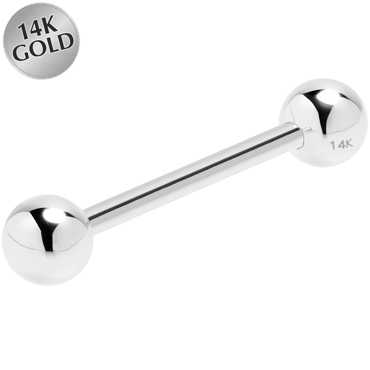 14G 5/8 Solid 14k White Gold Straight Barbell