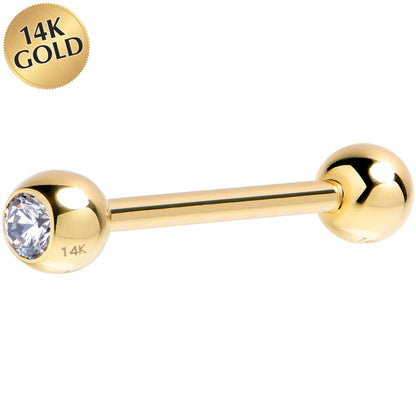 14G 5/8 Cubic Zirconia Solid 14k Yellow Gold Straight Barbell