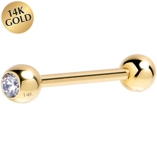 14G 5/8 Cubic Zirconia Solid 14k Yellow Gold Straight Barbell