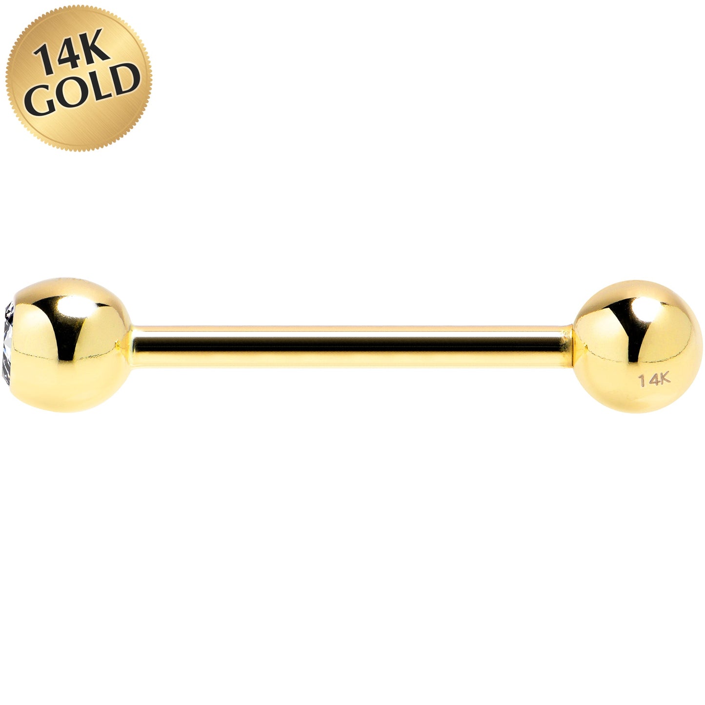 14G 5/8 Cubic Zirconia Solid 14k Yellow Gold Straight Barbell