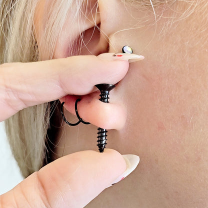 Black Stainless Steel Screw Stud Earrings Cheater Plug Set