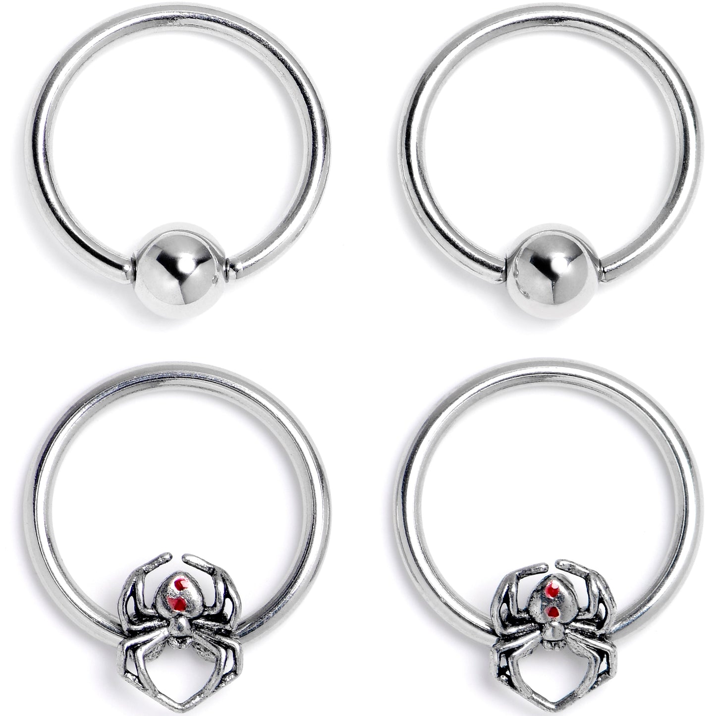16G 3/8 Spiders Red BCR Captive Bead Ring Set of 4