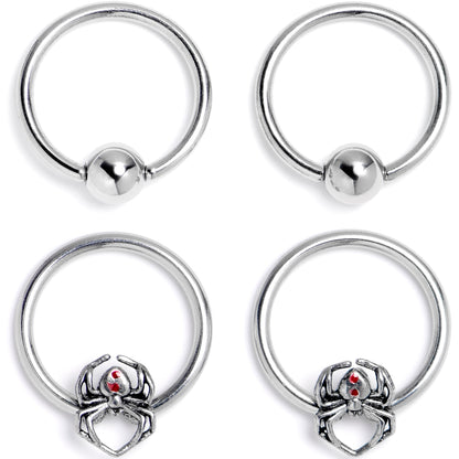 16G 3/8 Spiders Red BCR Captive Bead Ring Set of 4