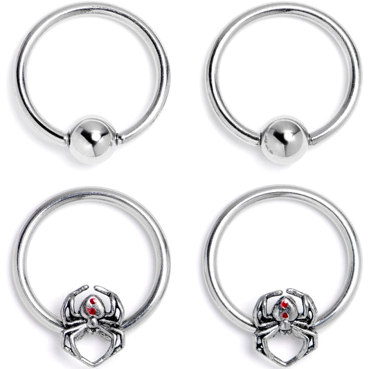 16G 3/8 Spiders Red BCR Captive Bead Ring Set of 4