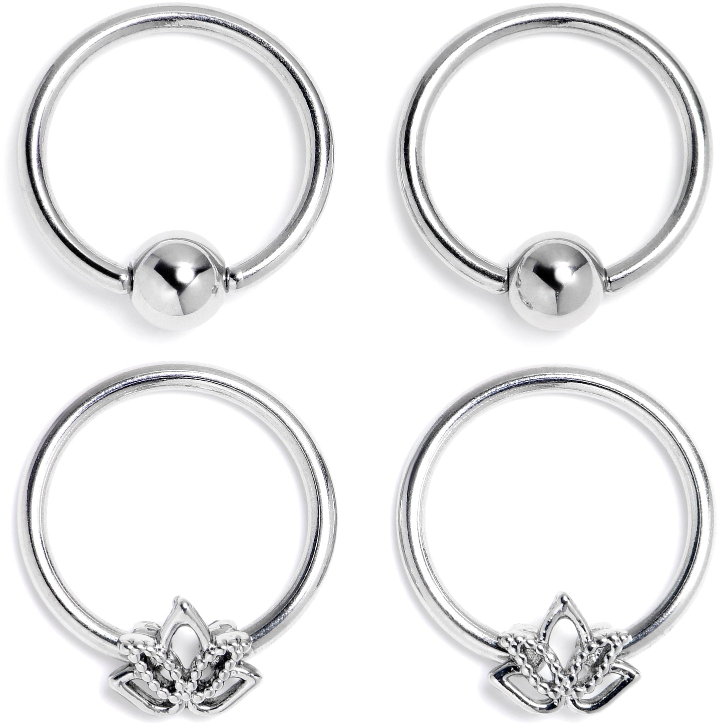 16G 3/8 Lush Lotus BCR Captive Ring Set of 4