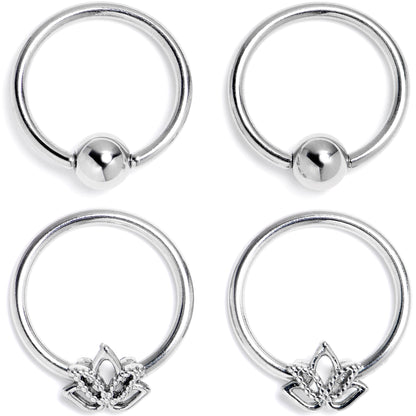 16G 3/8 Lush Lotus BCR Captive Ring Set of 4