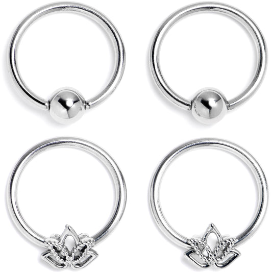 16G 3/8 Lush Lotus BCR Captive Ring Set of 4