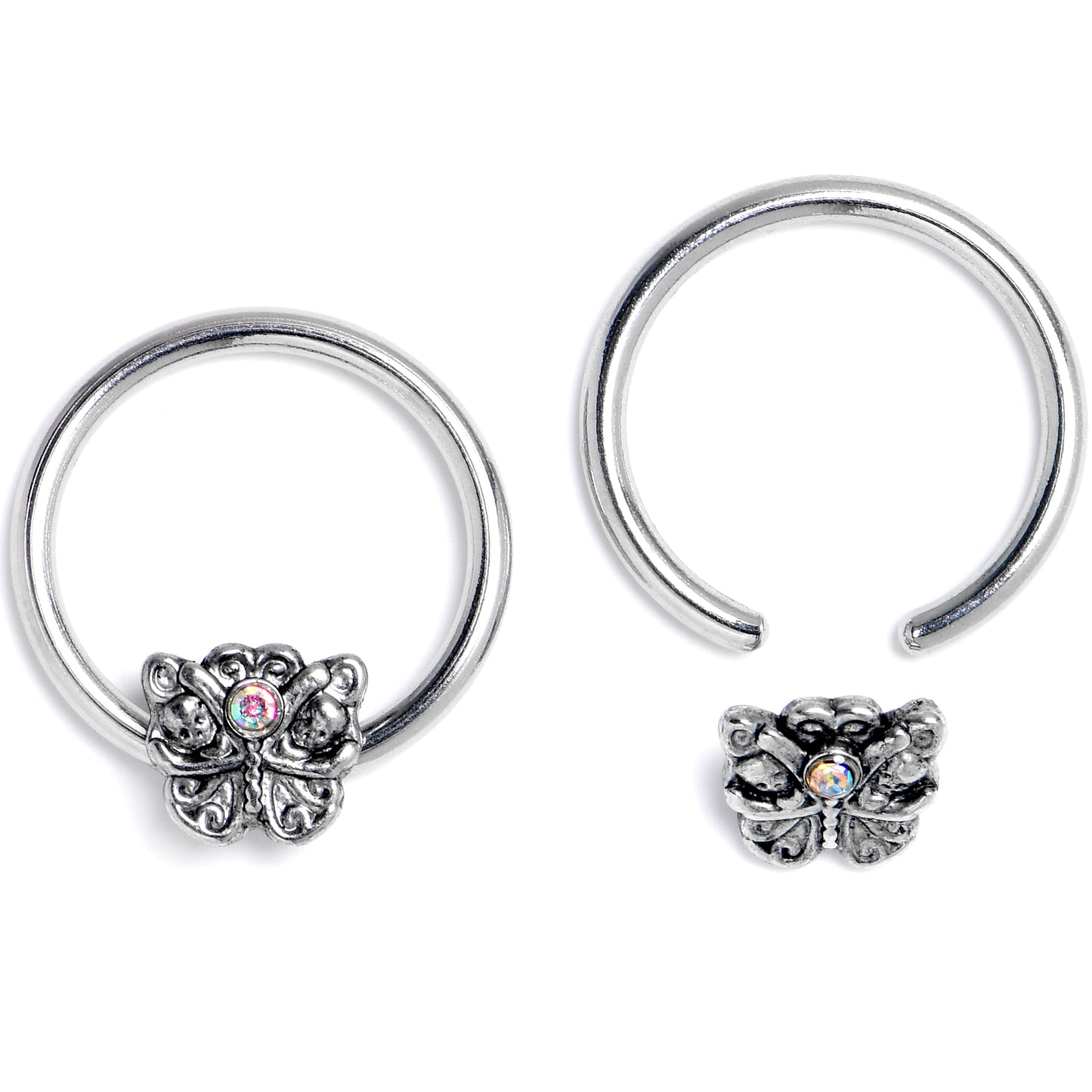 16G 3/8 Aurora Gem Butterfly Ornate BCR Captive Ring Set of 4
