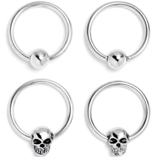 16G 3/8 Gothic Skulls BCR Captive Ring Set of 4
