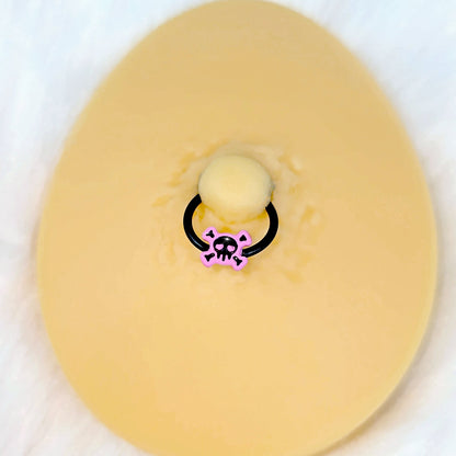16G 3/8 Black Skull Crossbones Pink BCR Captive Ring Set of 4