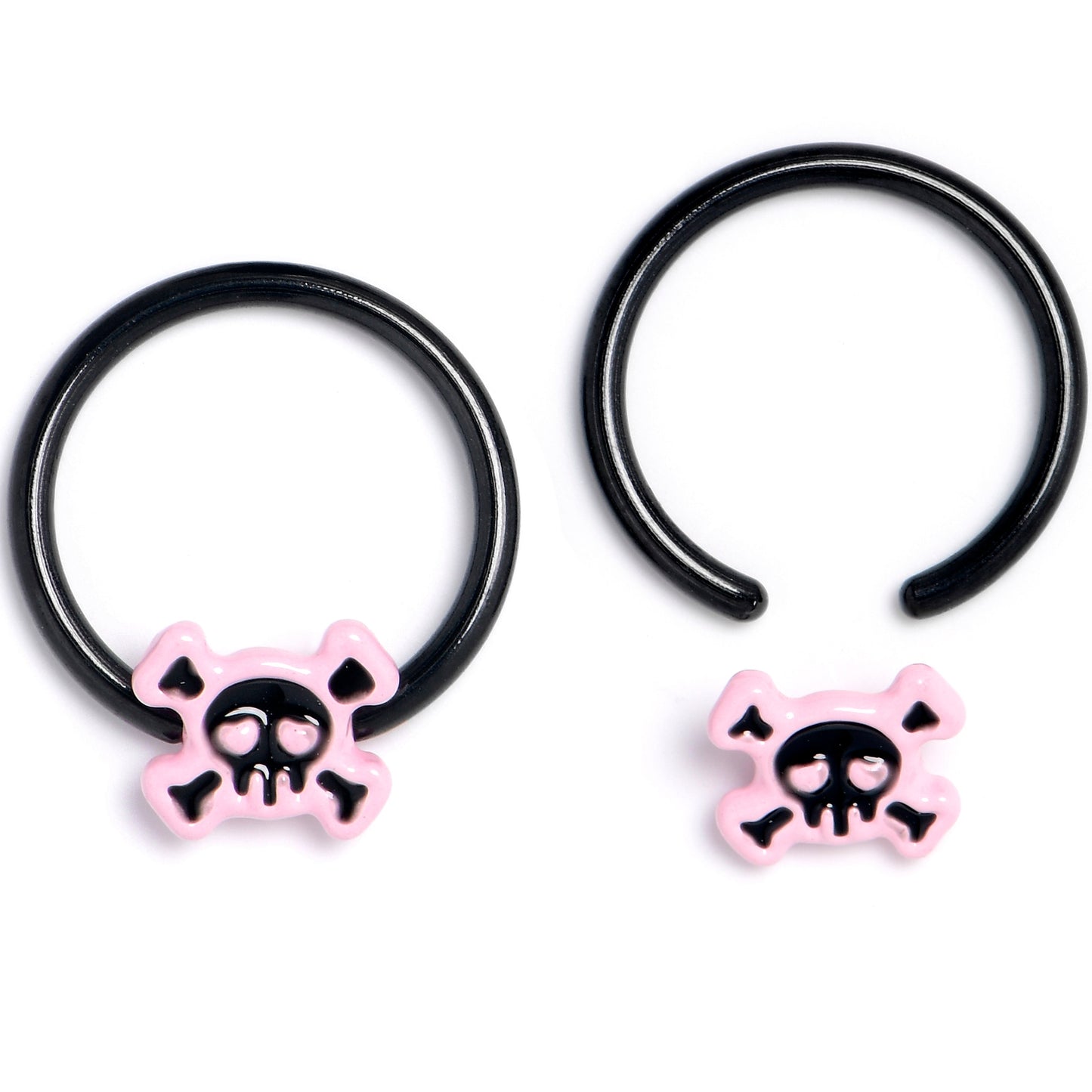 16G 3/8 Black Skull Crossbones Pink BCR Captive Ring Set of 4