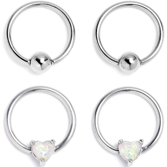 16G 3/8 Faux Opal Heart BCR Captive Ring Set of 4