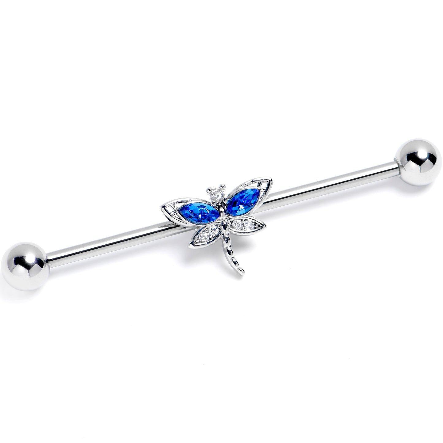 14G Clear Blue CZ Gem Dragonfly Dream Industrial Barbell 38mm