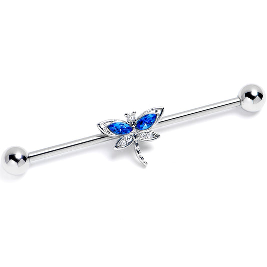 14G Clear Blue CZ Gem Dragonfly Dream Industrial Barbell 38mm