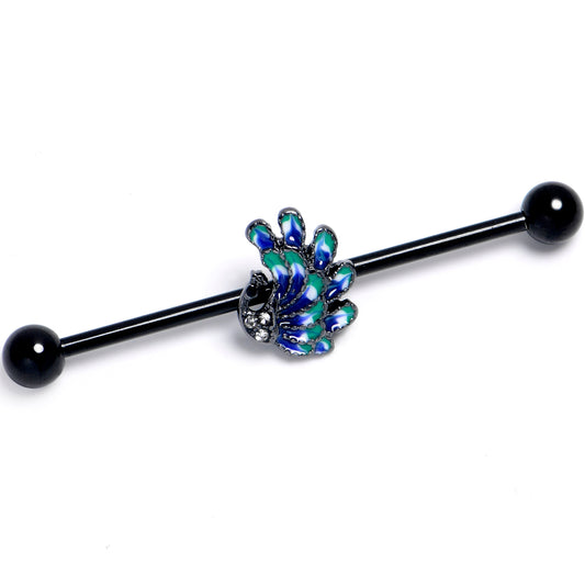 14G Clear Gem Black Peacock Green Industrial Barbell 38mm