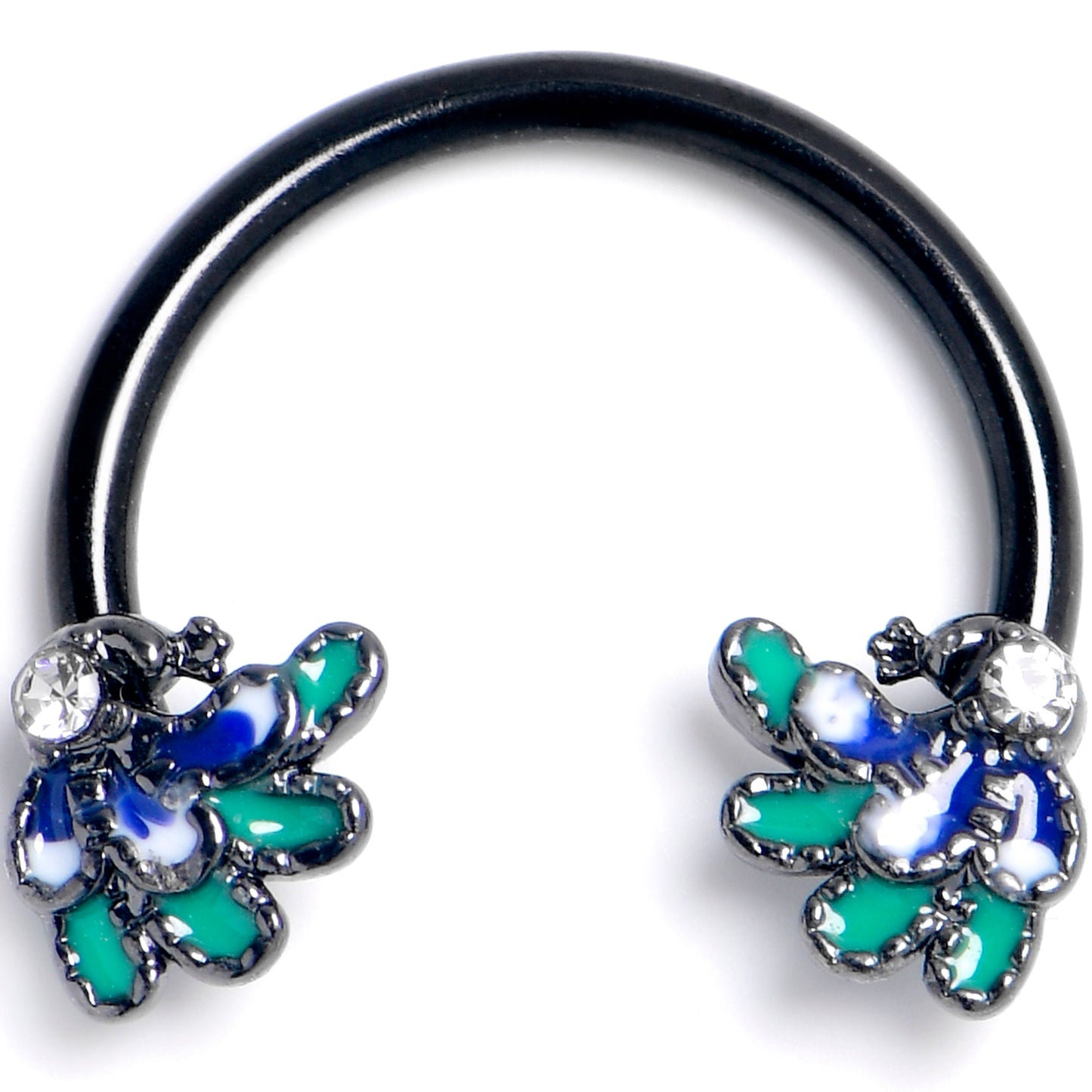 16G 3/8 Clear Gem Black Peacock Green Horseshoe Circular Barbell