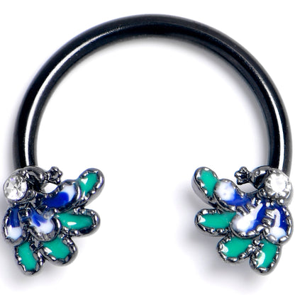16G 3/8 Clear Gem Black Peacock Green Horseshoe Circular Barbell