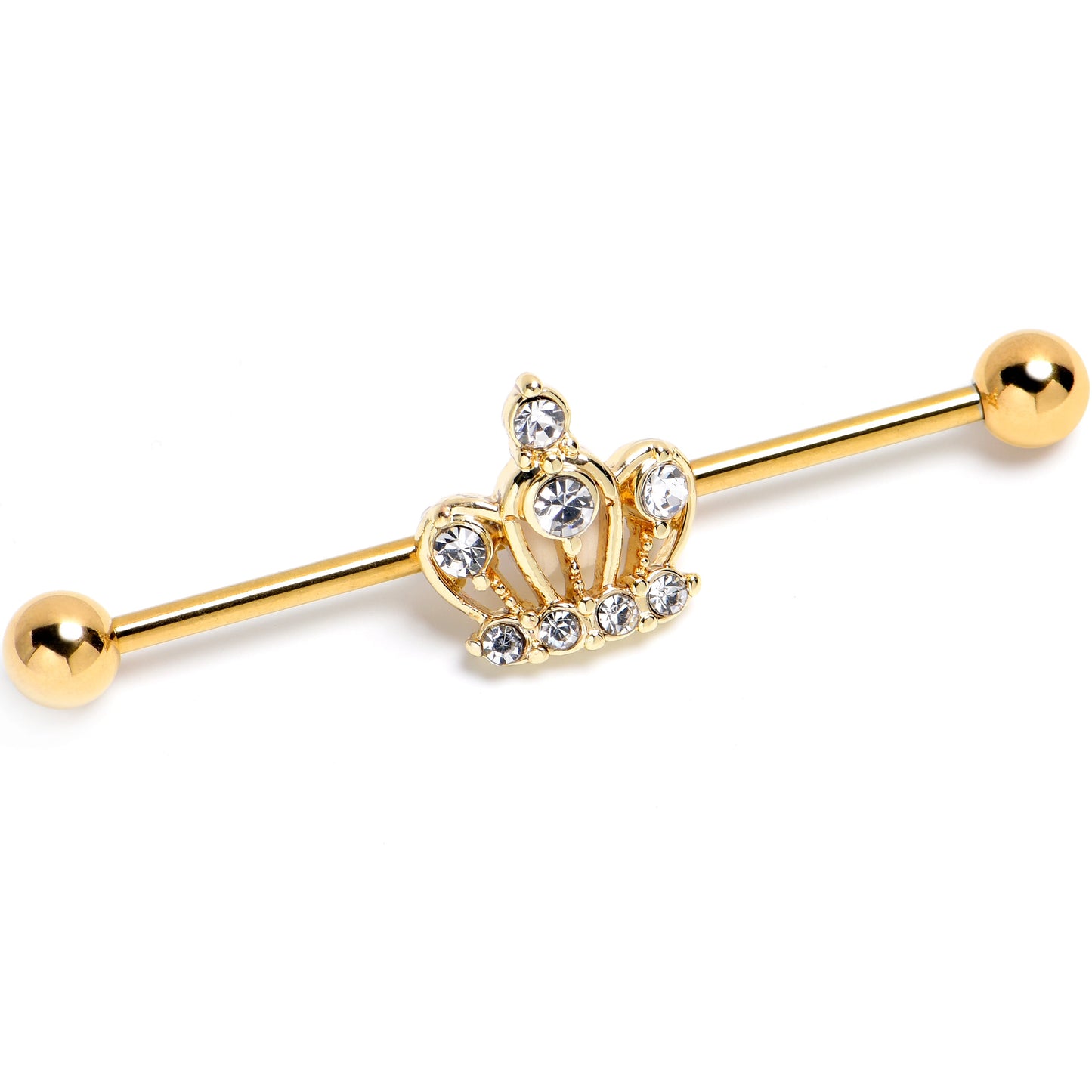 14G Clear CZ Gem Gold Tone Epic Crown Industrial Barbell 38mm