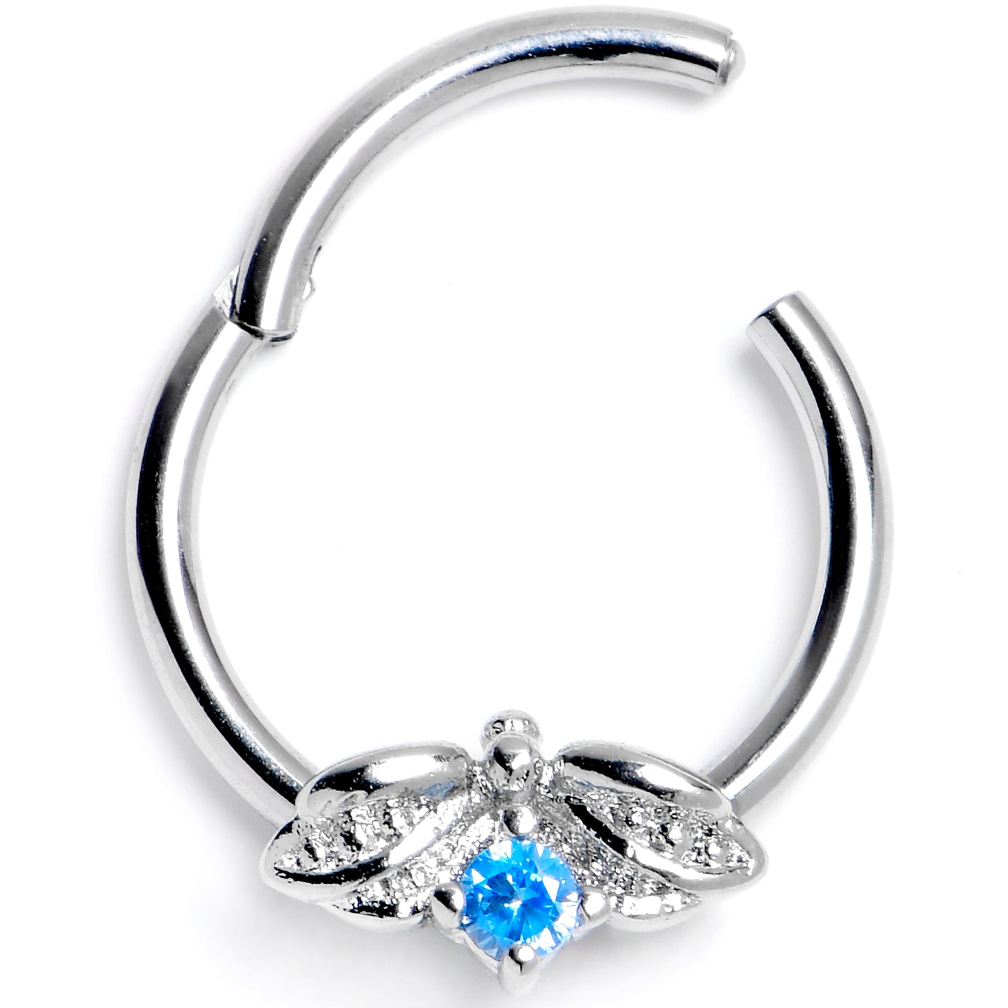 16G 3/8 Blue Gem Beauty Bug Insect Hinged Segment Ring