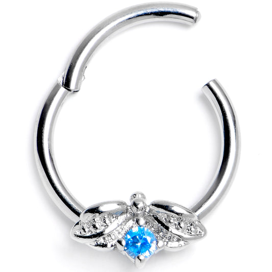 16G 3/8 Blue Gem Beauty Bug Insect Hinged Segment Ring