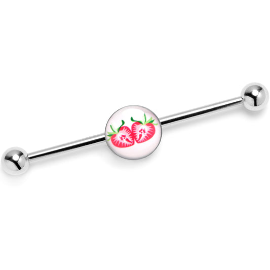 14G Screaming Strawberry Horror Fruit Industrial Barbell 38mm
