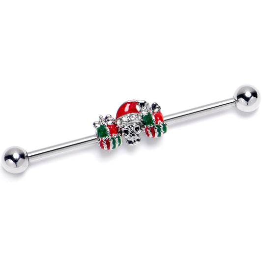 14G Clear Gem Santa Hat Skull Gifts Industrial Barbell 38mm