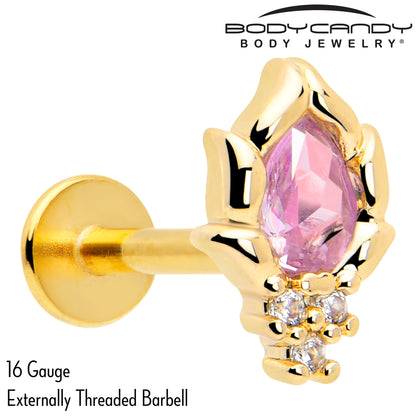 16G 5/16 Pink CZ Gem Gold Tone Style Fire Labret Monroe Tragus