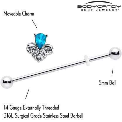 14G Blue Gem Style Simplicity Industrial Barbell 38mm