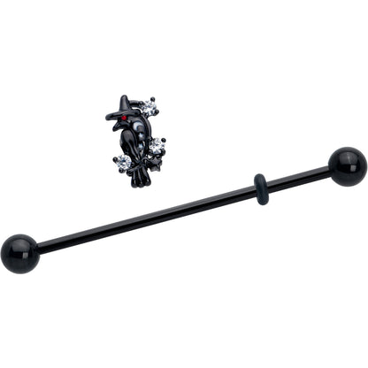 14G Clear CZ Gem Black Raven Witch Industrial Barbell 38mm