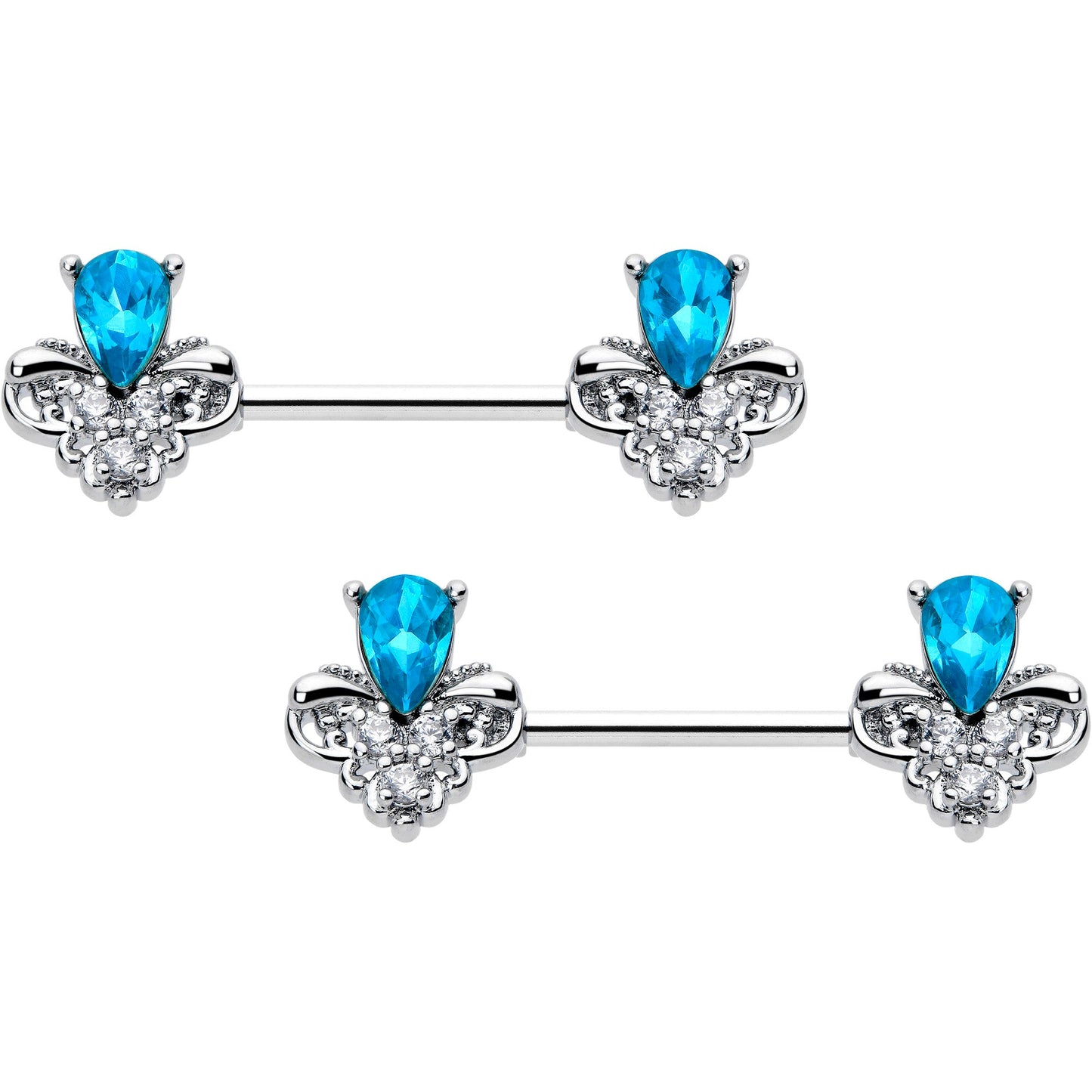14G 9/16 Blue Gem Style Simplicity Barbell Nipple Ring Set