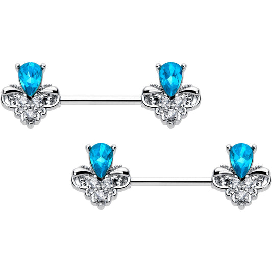 14G 9/16 Blue Gem Style Simplicity Barbell Nipple Ring Set