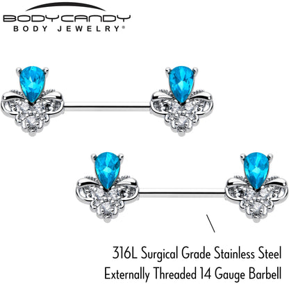 14G 9/16 Blue Gem Style Simplicity Barbell Nipple Ring Set