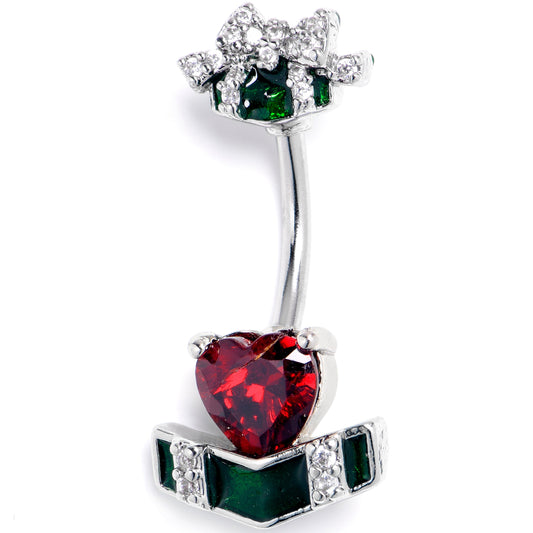 Black Red Gem Holiday Abstract Heart Double Mount Belly Ring