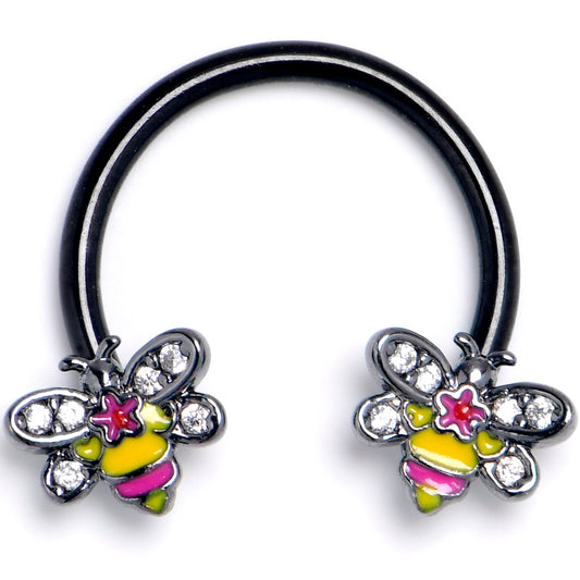 16G 3/8 Clear CZ Gem Black Bright Bee Beauty Horseshoe