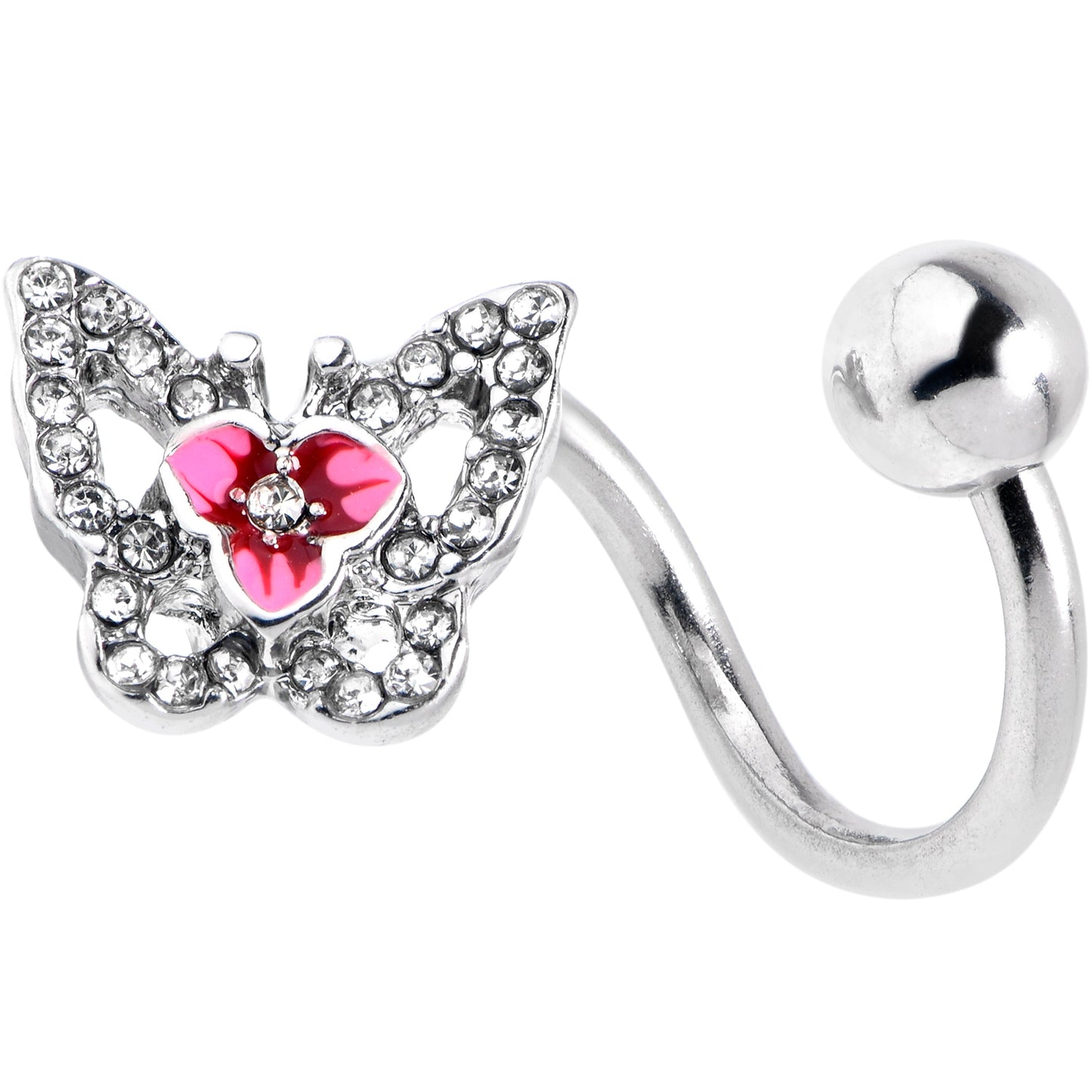 Clear Gem Fabulous Butterfly Pink Spiral Twister Belly Ring
