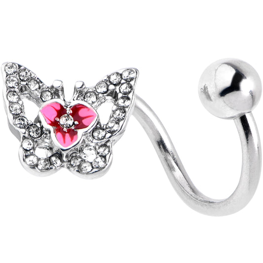 Clear Gem Fabulous Butterfly Pink Spiral Twister Belly Ring