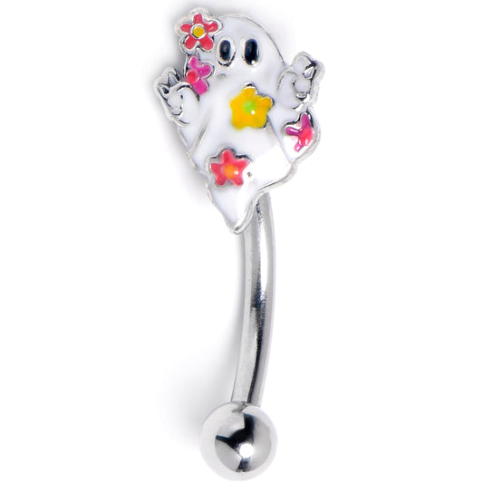 16G 5/16 Floral Ghost Halloween Curved Eyebrow Ring