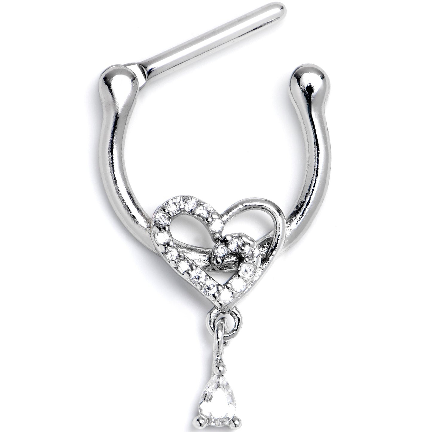 16G 5/16 Clear CZ Gem Asymmetrical Heart Dangle Cartilage Clicker