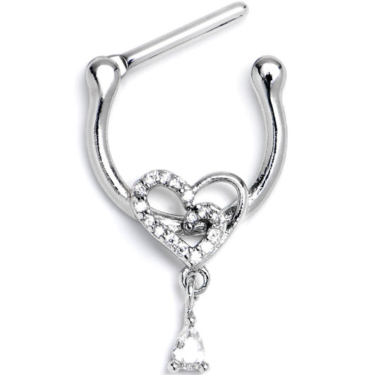 16G 5/16 Clear CZ Gem Asymmetrical Heart Dangle Cartilage Clicker