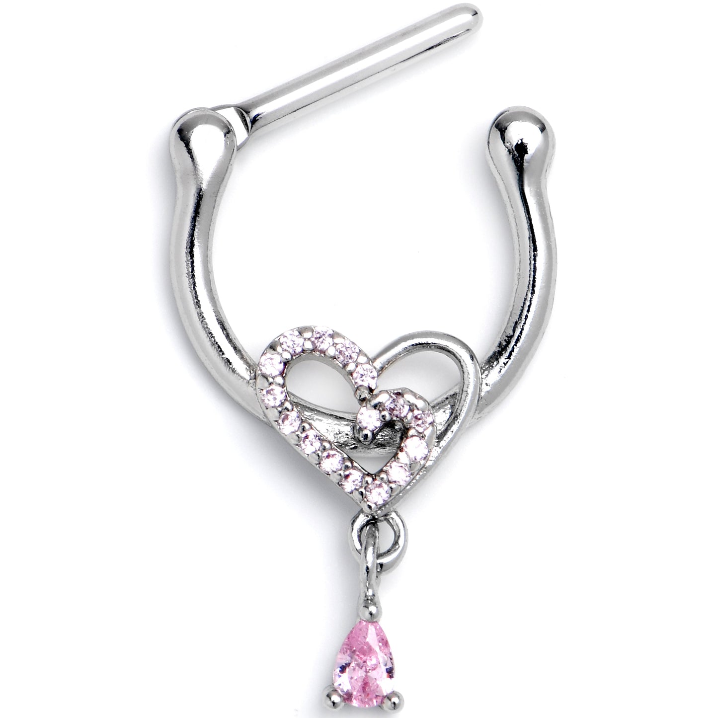 16G 5/16 Pink CZ Gem Asymmetrical Heart Dangle Cartilage Clicker