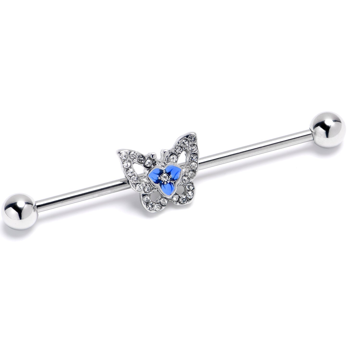14G Clear Gem Fabulous Butterfly Blue Industrial Barbell 38mm