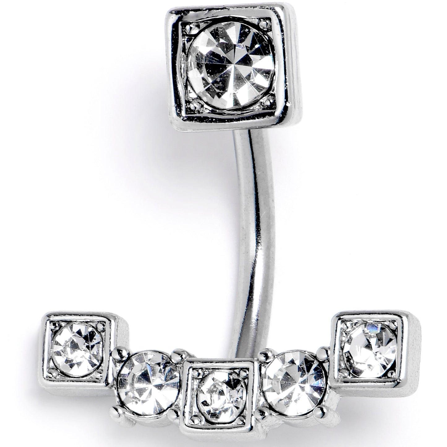 Clear CZ Gem Blocky Arch Double Mount Belly Ring