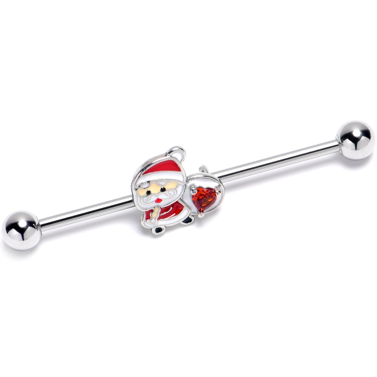 14G Red Gem Santa Heart Bag Holiday Industrial Barbell 38mm
