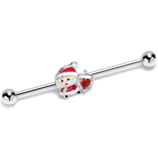 14G Red Gem Santa Heart Bag Holiday Industrial Barbell 38mm
