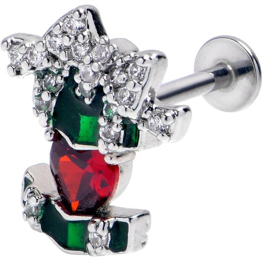 16G 5/16 Green Red Gem Holiday Abstract Heart Labret Monroe Tragus
