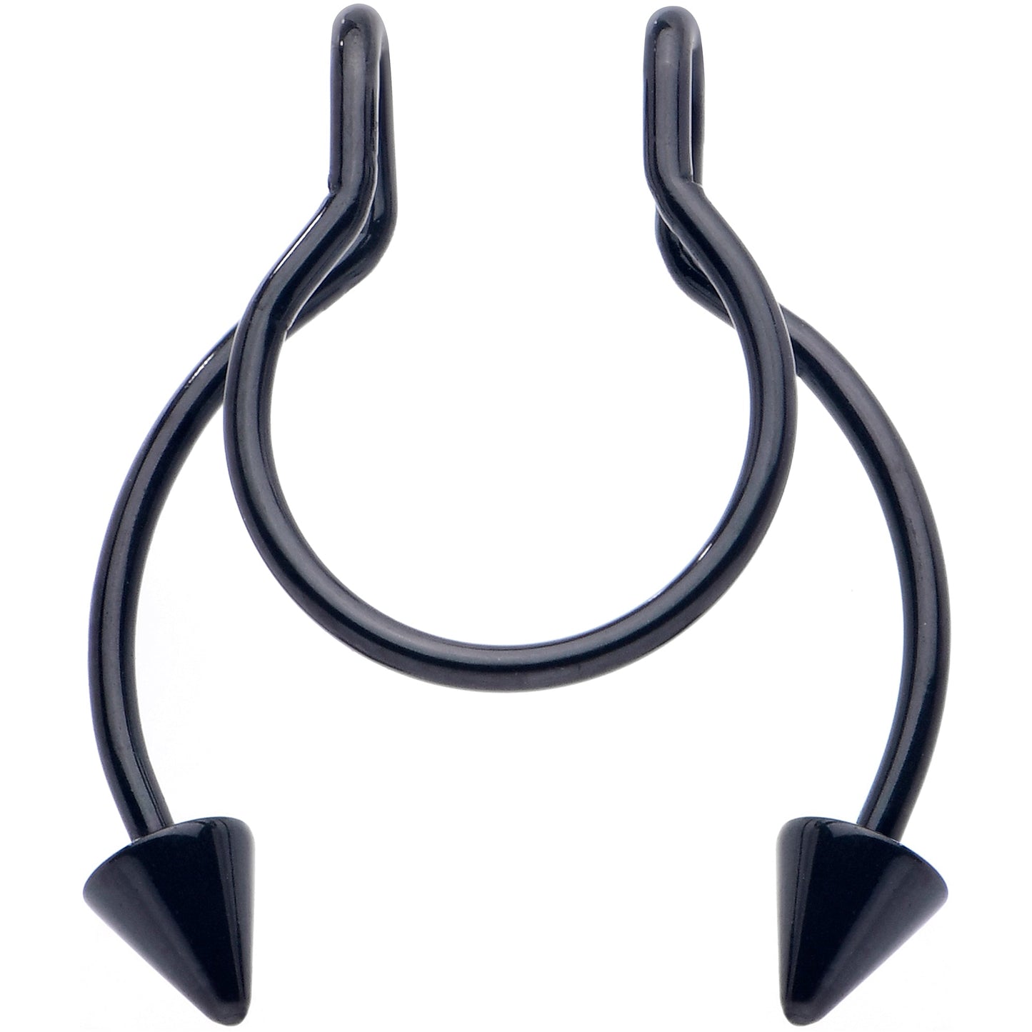 Black Horseshoe Cone Barbell Fake Nose Ring Nipple and Clip on Earring